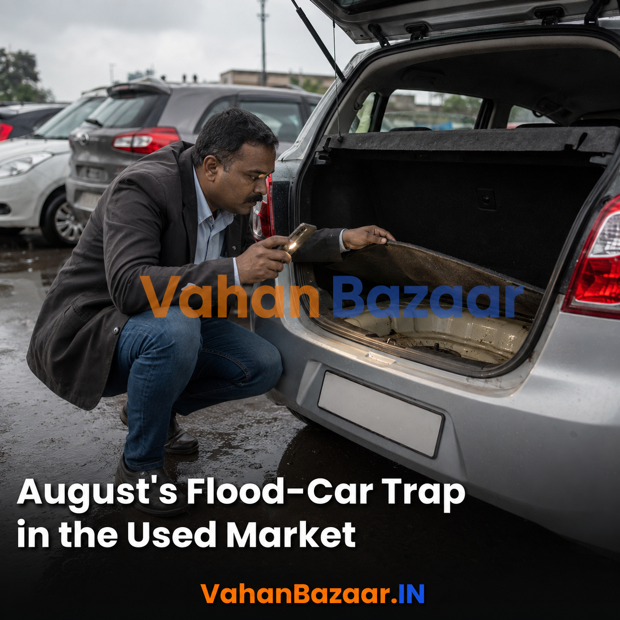 Waterlogged cars recovered during the monsoon are cleaned up and resold within weeks — a cleaned car hides the silt, so buyers cannot tell a flood car by eye