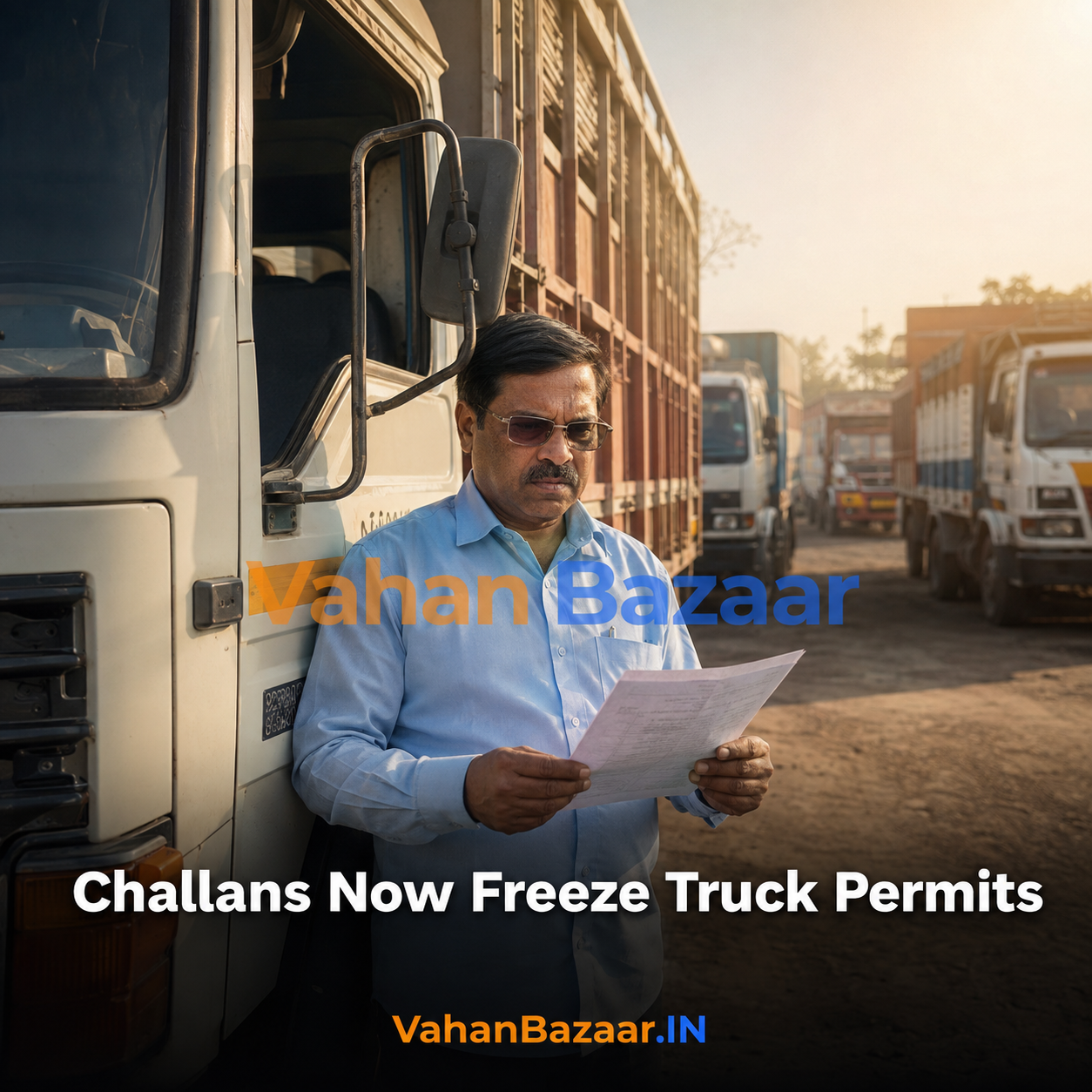 VahanBazaar explainer on how unpaid e-challans can flag a commercial vehicle and stall fitness certificate and permit renewals in India, and what used truck, pickup, auto-rickshaw and taxi buyers should check on the record before paying