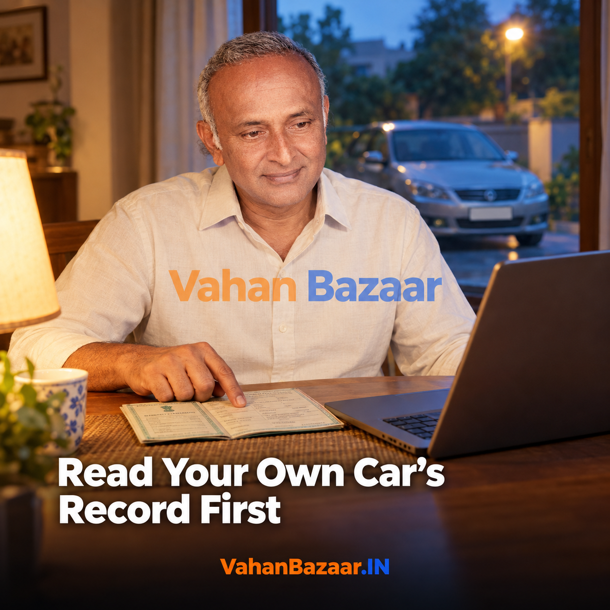 VahanBazaar guide for used car sellers in India on reading your own vehicle's official registration record before listing, covering hypothecation still shown on the RC after loan closure, pending challans, insurance and fitness validity and owner serial number