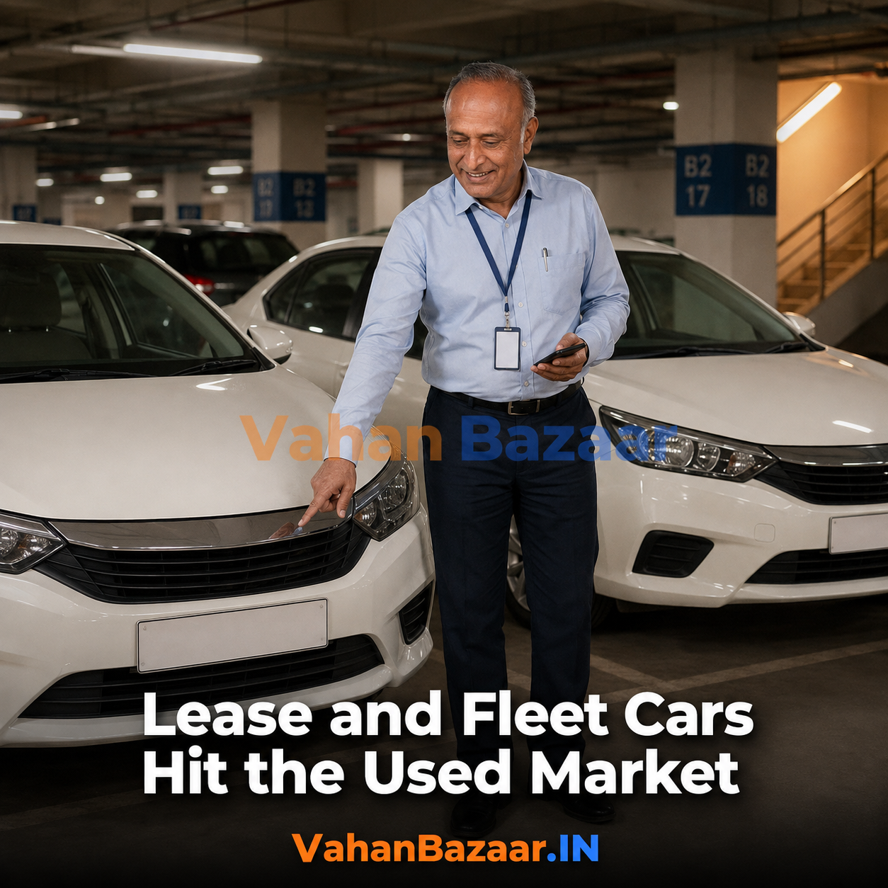 VahanBazaar explainer on corporate lease returns and ex-fleet cars entering the Indian used car market in 2026, and how the registration class on the RC separates a private-class lease car from a transport-class commercial vehicle
