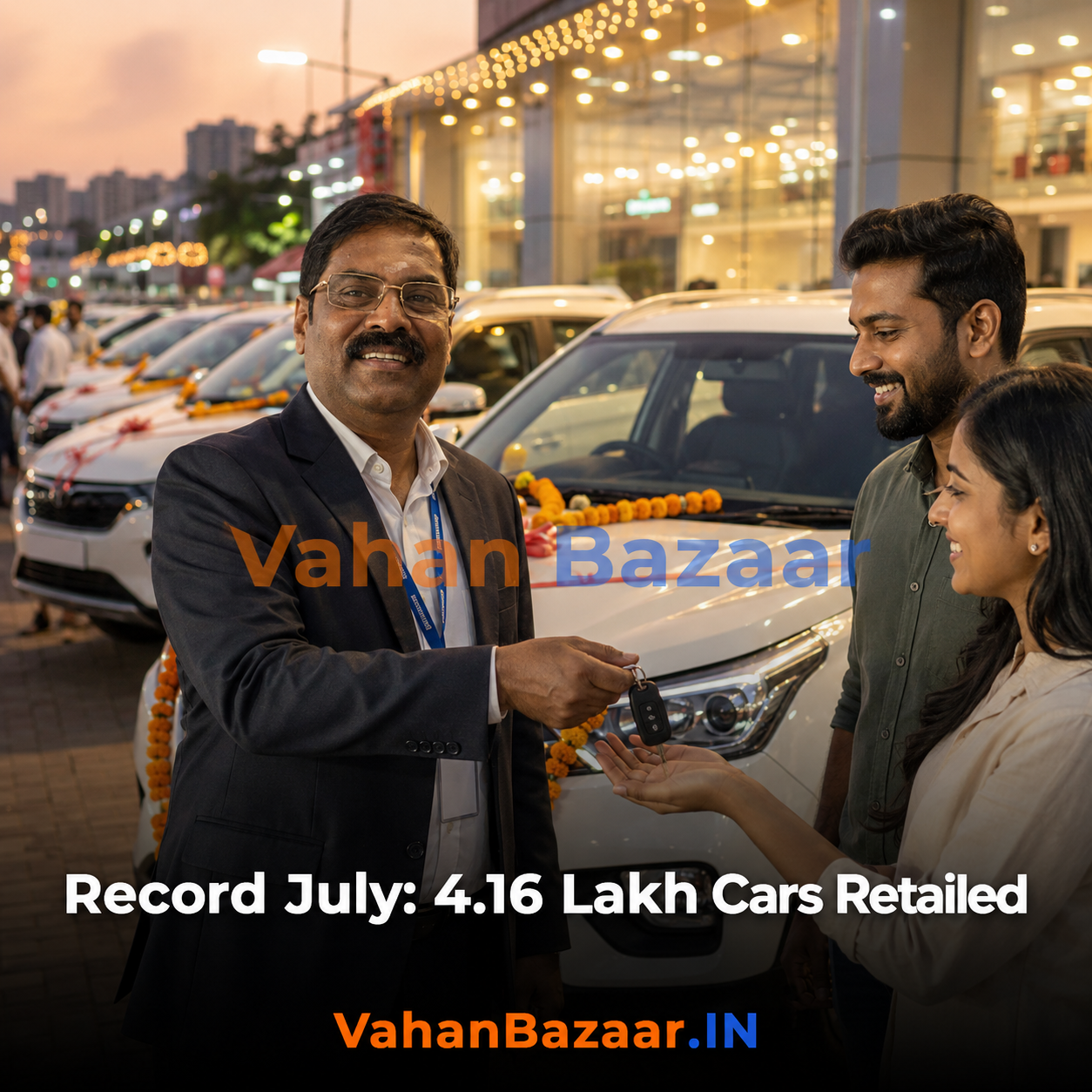 VahanBazaar analysis of FADA's record July 2026 retail data showing 4,16,555 passenger vehicles registered while dealer inventory stays elevated