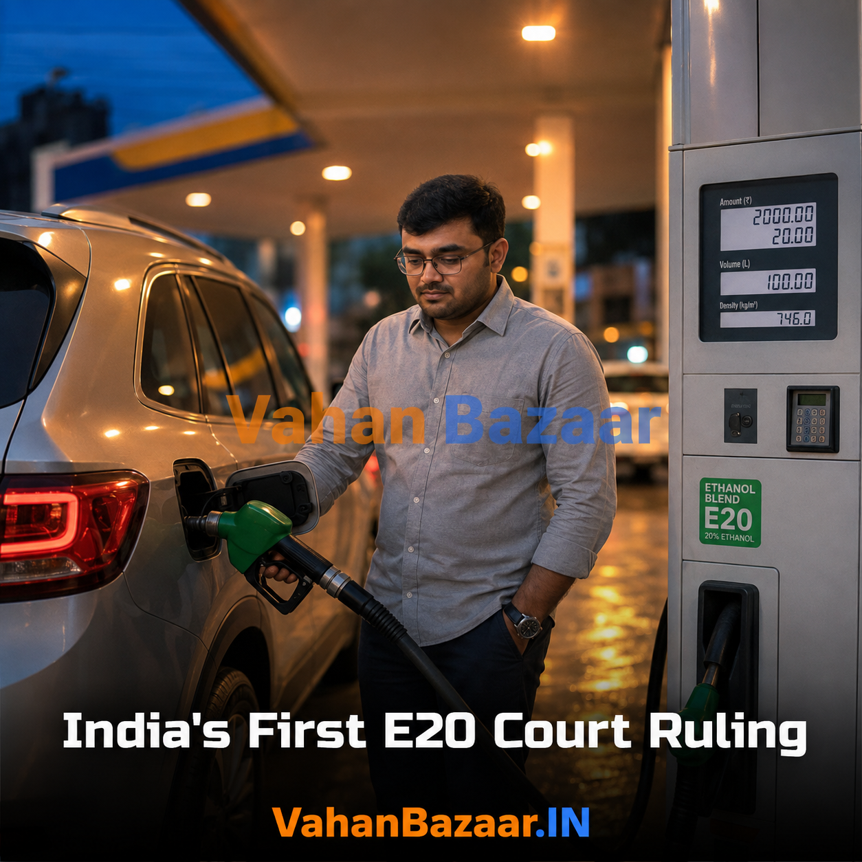 VahanBazaar analysis of India's first E20 fuel consumer court ruling in Raipur and what E20 compatibility means for used car buyers checking a vehicle's manufacturing year