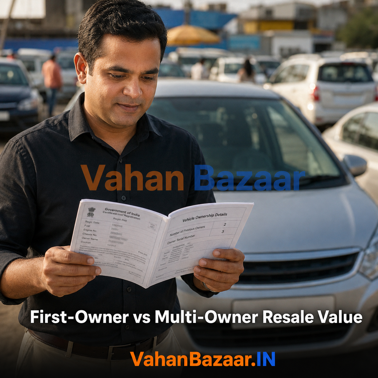How the number of previous owners in the VAHAN record moves a used car's resale value in India — and why the seller's first-owner claim must be verified