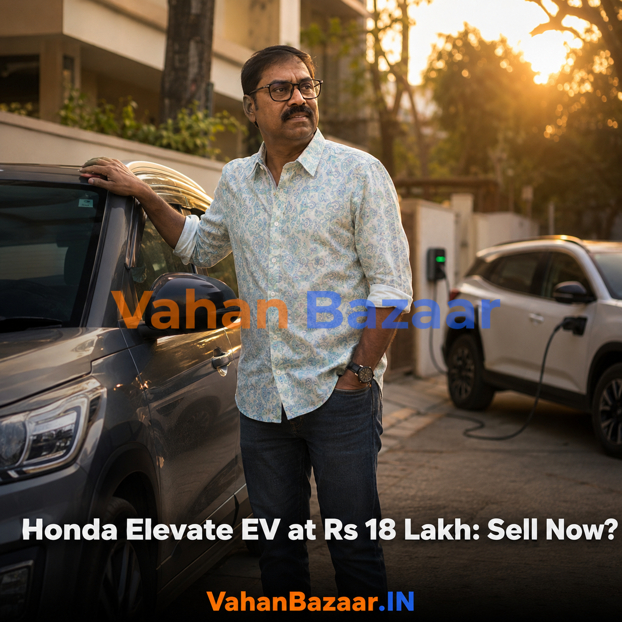A petrol compact SUV parked outside an Indian showroom as an electric variant of the same model is expected, illustrating used resale value pressure