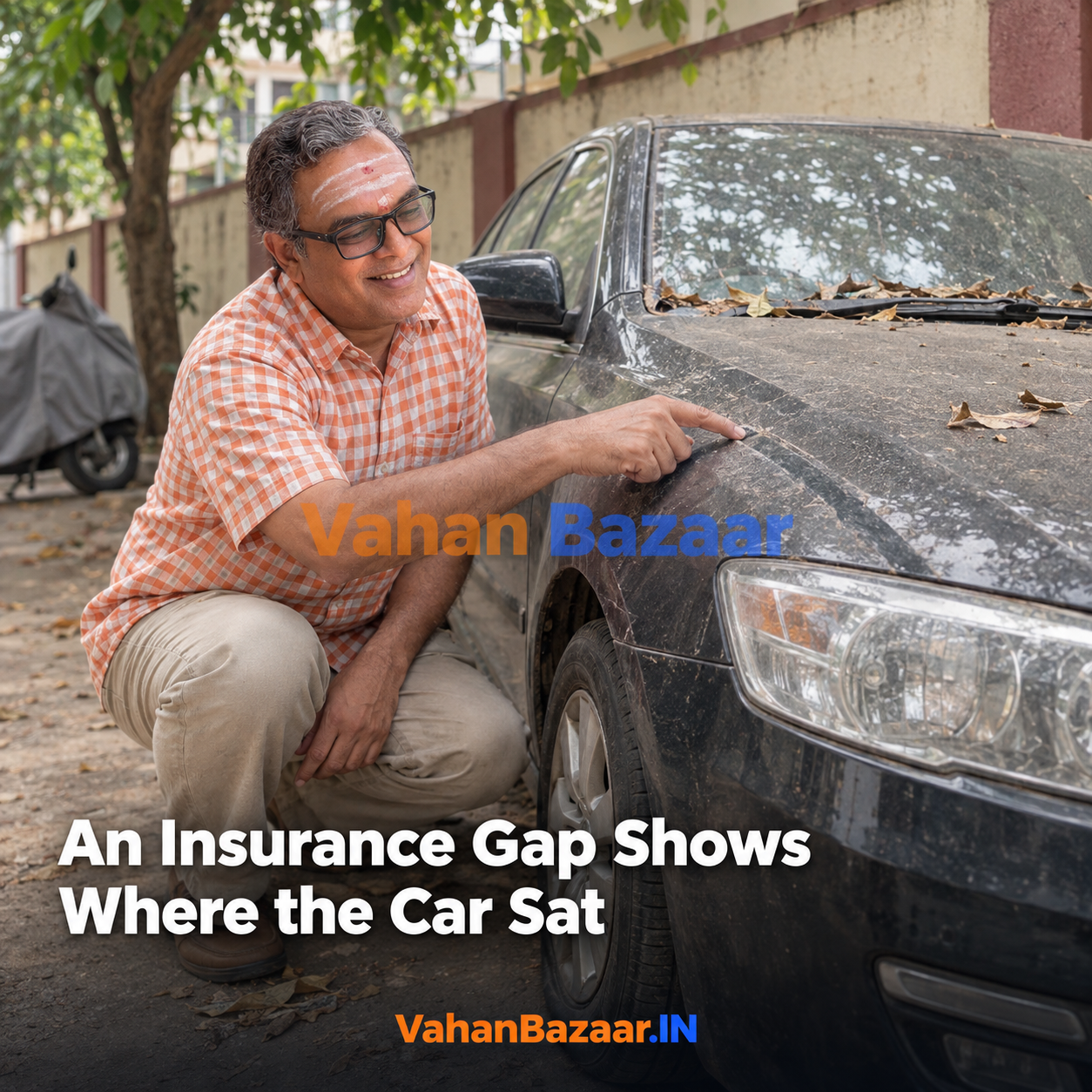 VahanBazaar explainer on reading insurance validity dates in a used car's VAHAN record as a timeline, showing how the length and position of a lapse in cover indicates when the car was off the road