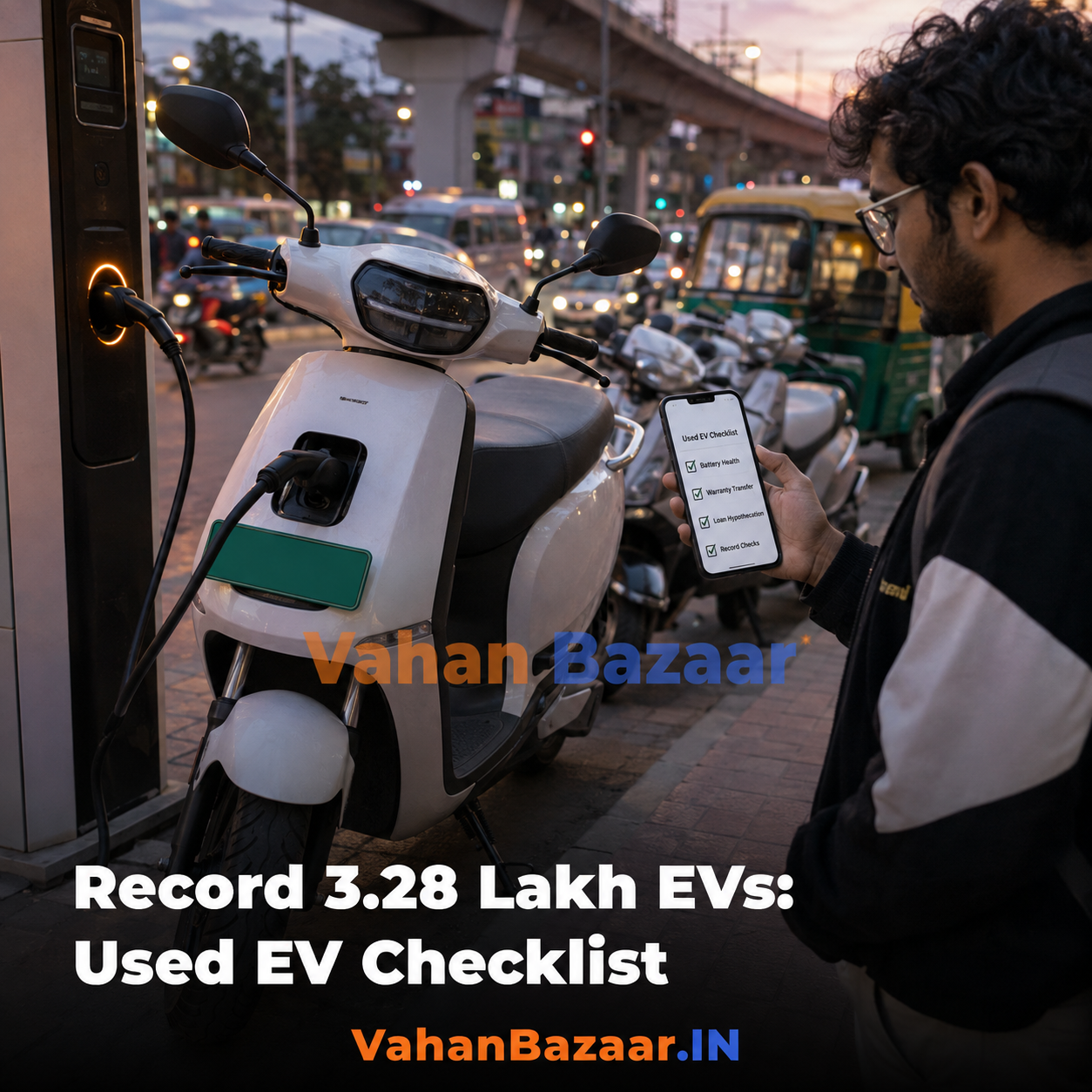 VahanBazaar analysis of FADA July 2026 retail data showing a record 3,27,901 EV registrations in India and the used EV buying checks that follow