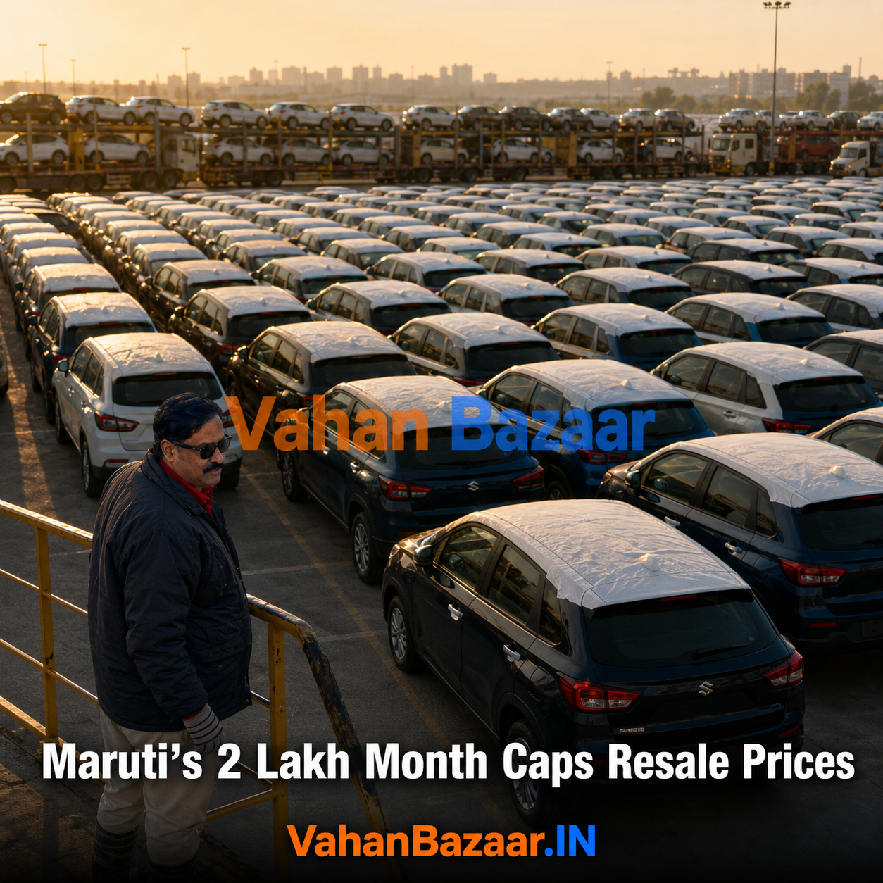 Rows of new hatchbacks parked in an Indian dealership yard ahead of the festive season