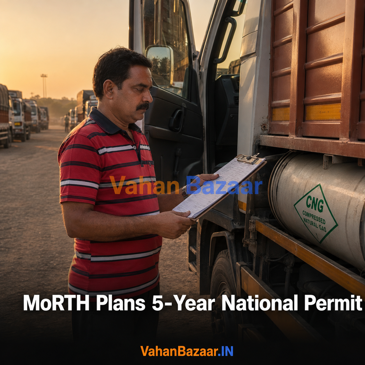 VahanBazaar explainer on the MoRTH draft amendment proposing 17 and 20 year national permit age limits for CNG, electric and hydrogen commercial vehicles in India