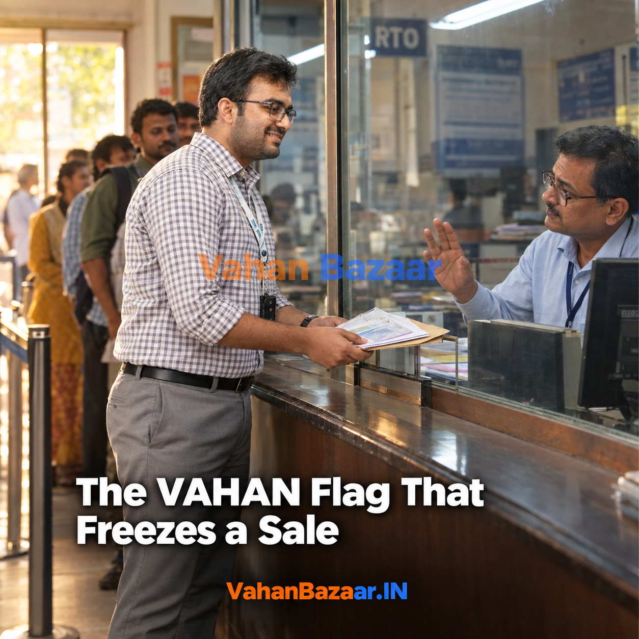 VahanBazaar explainer on the Not to be Transacted flag on Indian vehicle records, the 45-day challan rule notified in January 2026, and how an unpaid challan can block Form 28 and an RC transfer