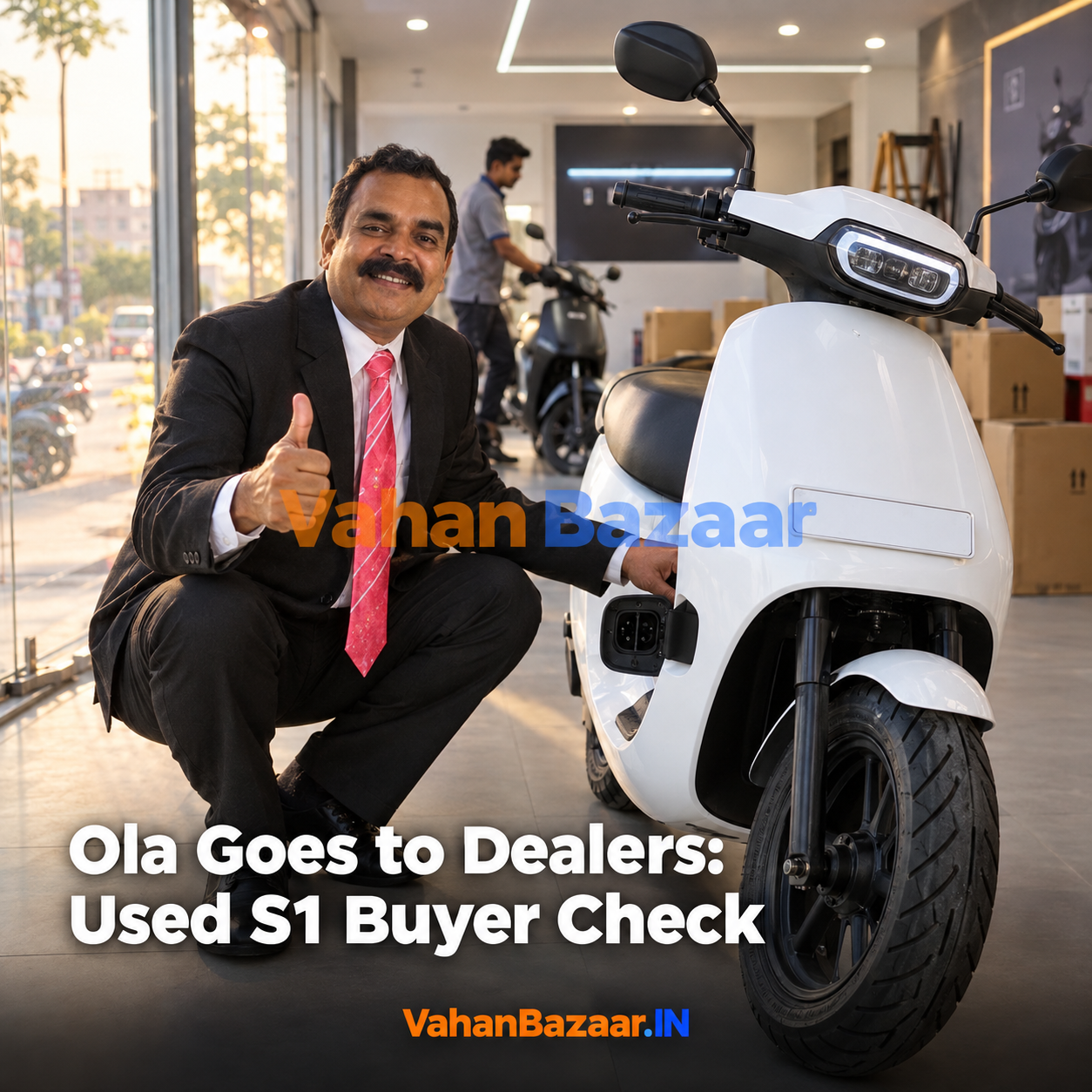VahanBazaar explainer on Ola Electric's shift from company-owned stores to a dealer network in 2026, and the service, battery warranty and VAHAN registration record checks a used Ola S1 buyer should complete before paying