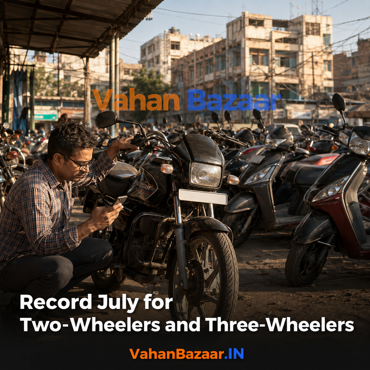 VahanBazaar analysis of SIAM July 2026 record two-wheeler and three-wheeler sales in India and the used bike and auto-rickshaw supply wave that follows