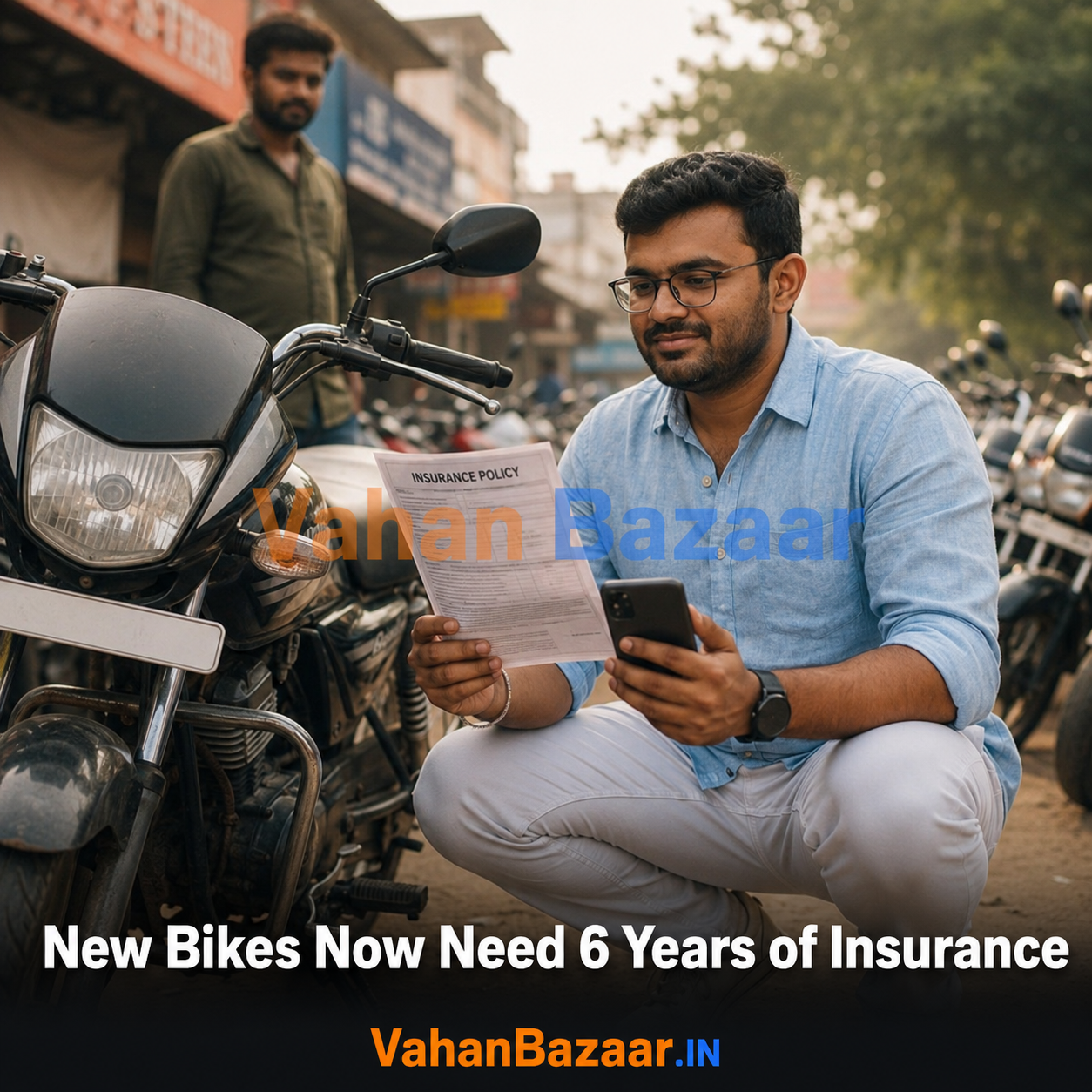 VahanBazaar explainer on the Supreme Court order extending mandatory third-party insurance to six years on new two-wheelers and four years on new cars, and what it means for used bike buyers in India