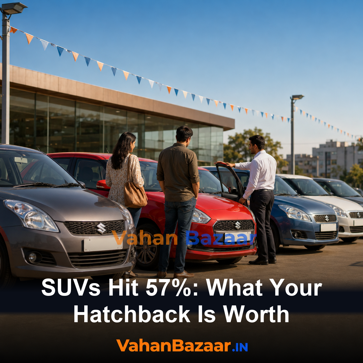 VahanBazaar analysis of SUVs taking 57% of India's passenger vehicle sales in H1 2026 and what it means for hatchback owners selling used