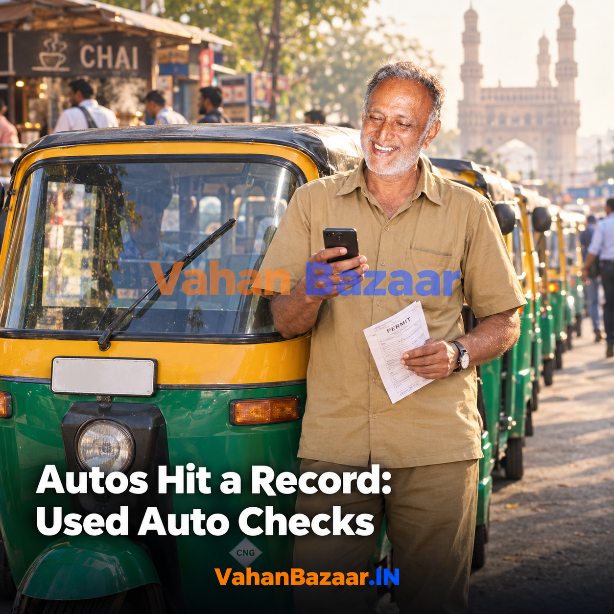 VahanBazaar explainer on India's record September 2026 three-wheeler retail and the registration record fields a used auto or e-auto buyer must check: vehicle class, permit, fitness, hypothecation, insurance and challans