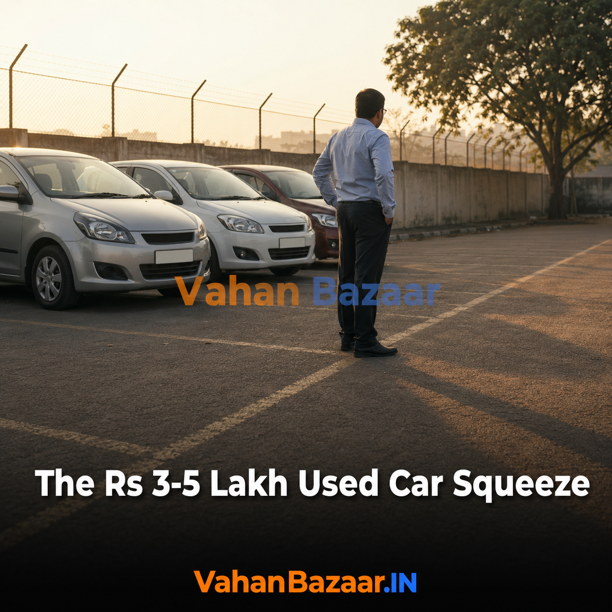 A family inspecting a used hatchback priced in the Rs 3 Lakh to Rs 5 Lakh range at an Indian used car yard
