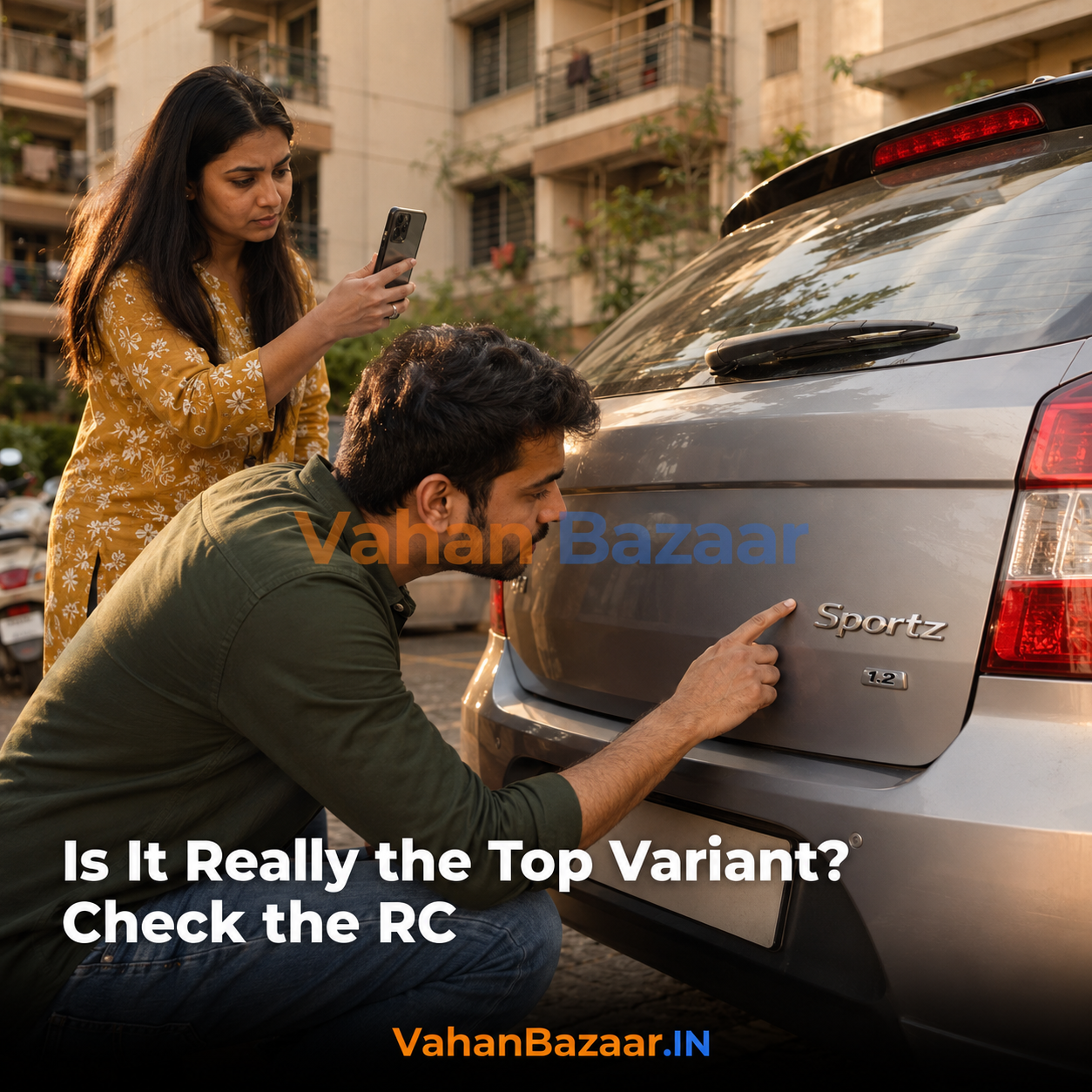 Variant inflation in the Indian used car market — badges and alloy wheels can fake a top trim, but the government record's engine capacity, fuel type and model description narrow down what the car really is