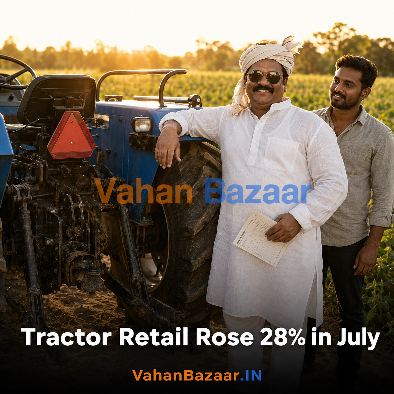 VahanBazaar explainer on checking a used tractor against the VAHAN database in India, covering date of first registration, hypothecation, registration class and blacklist entries after FADA reported 28.13 percent tractor retail growth in July 2026