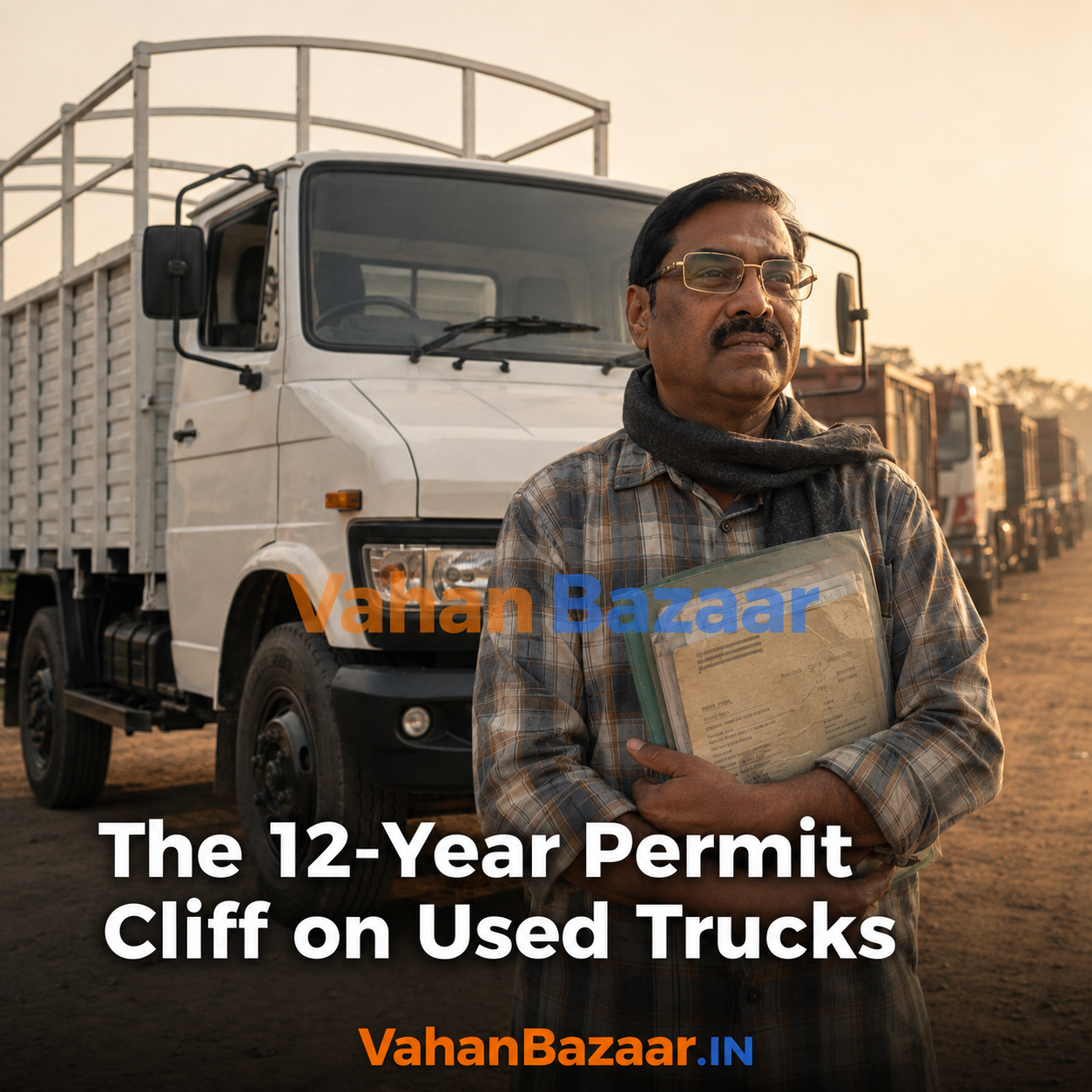 VahanBazaar explainer on the age limits that decide national permit eligibility for a used truck in India, covering date of first registration, fitness certificate and the commercial compliance stack