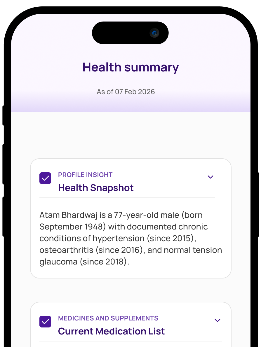 App screenshot showing Papa's health records