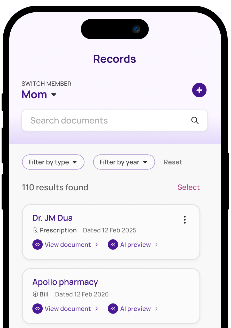 App screenshot showing shared records