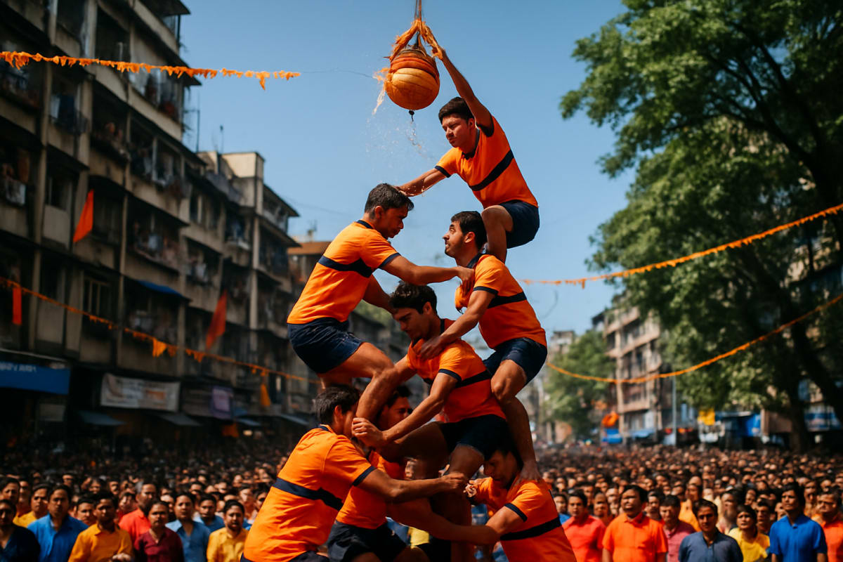 Govinda Troupes Scale Human Pyramids at Krishna Janmashtami Across Maharashtra