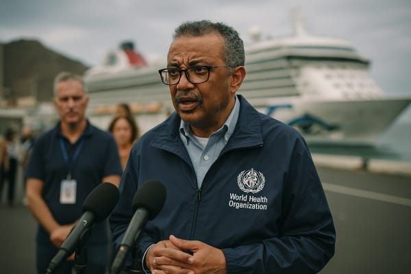 WHO Director-General Holds Press Briefing in Tenerife as Hantavirus Ship Docks, Urges Calm