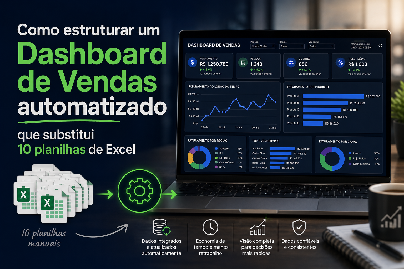 Como estruturar um Dashboard de Vendas automatizado que substitui 10 planilhas de Excel