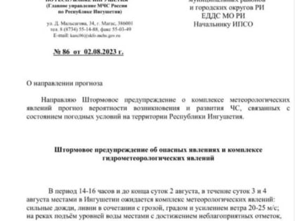 Штормовое предупреждение об опасных явлениях и комплексе гидрометеорологических явлений