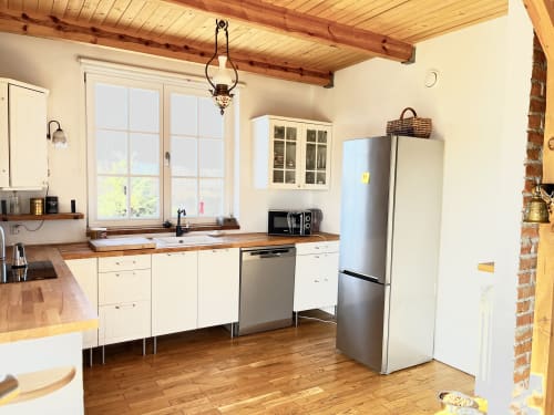 Kitchen and fireplace