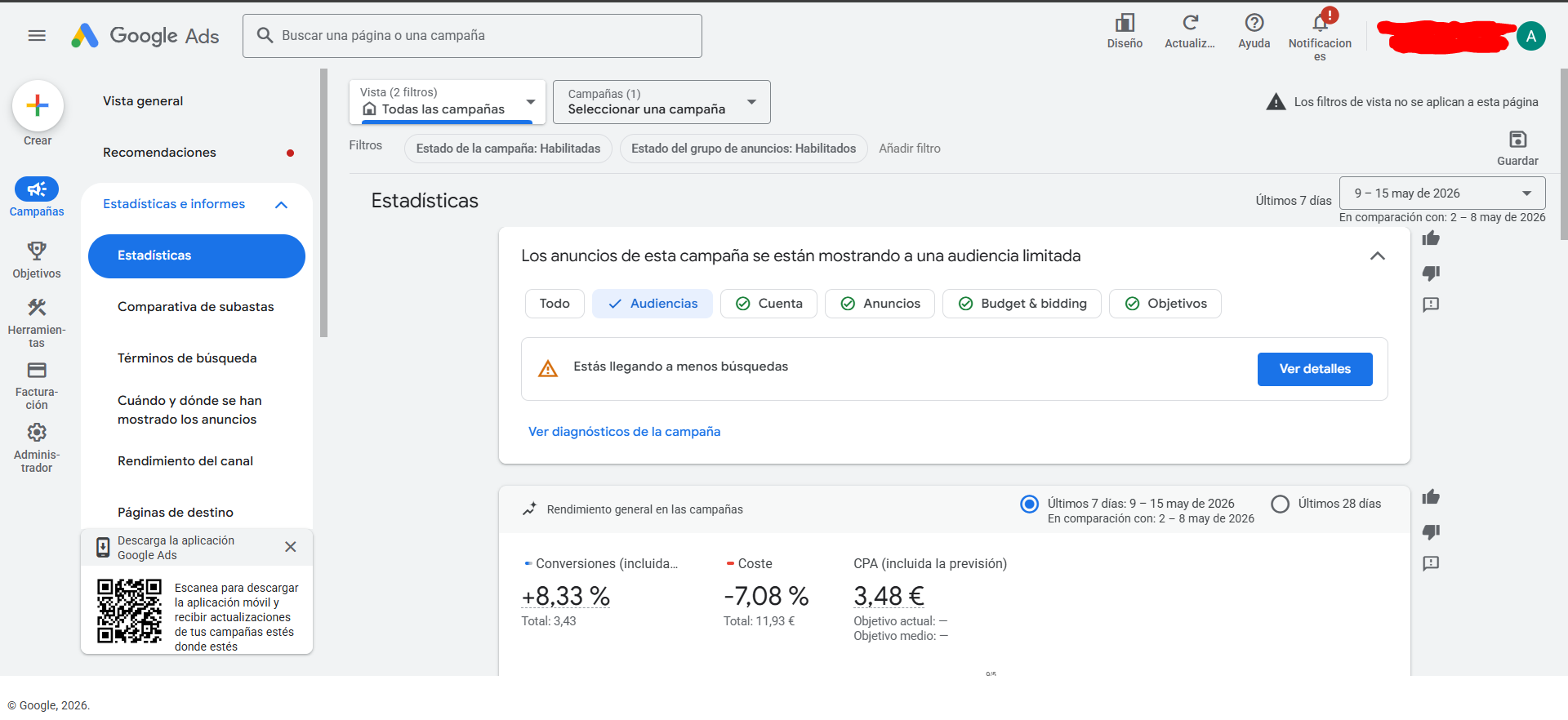 Google Ads dashboard
