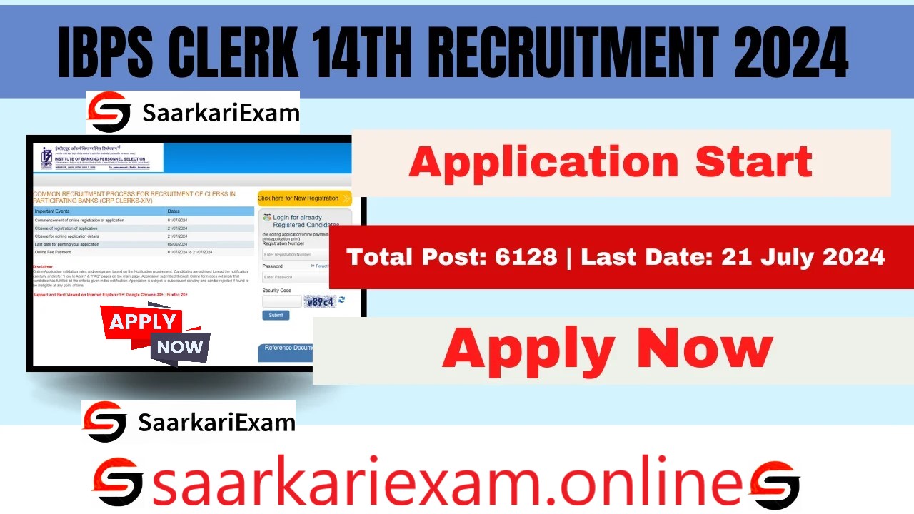 IBPS Clerk 14th Online Form 2024 for 6128 Post 2024. image