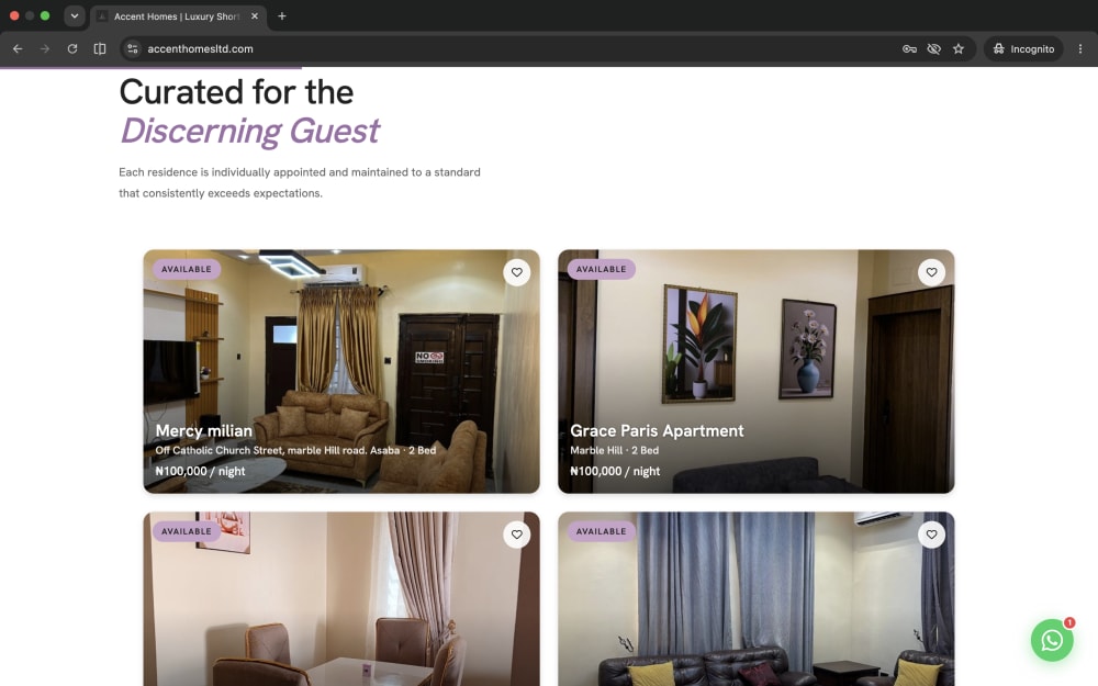 The Accent Homes short-let booking platform