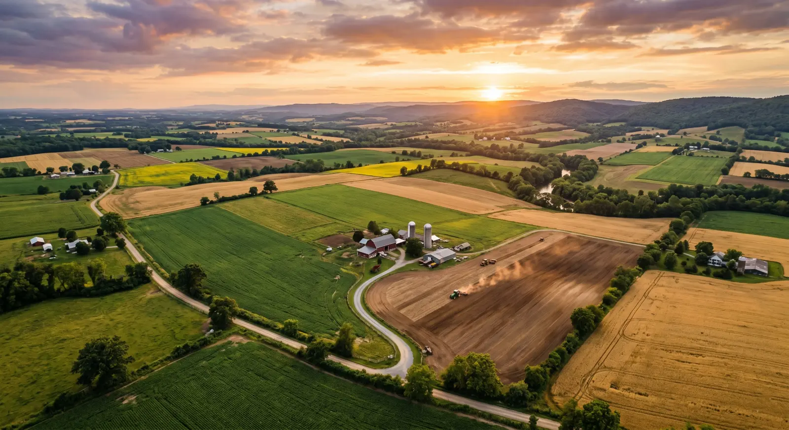 Aerial view of precision agricultural fields