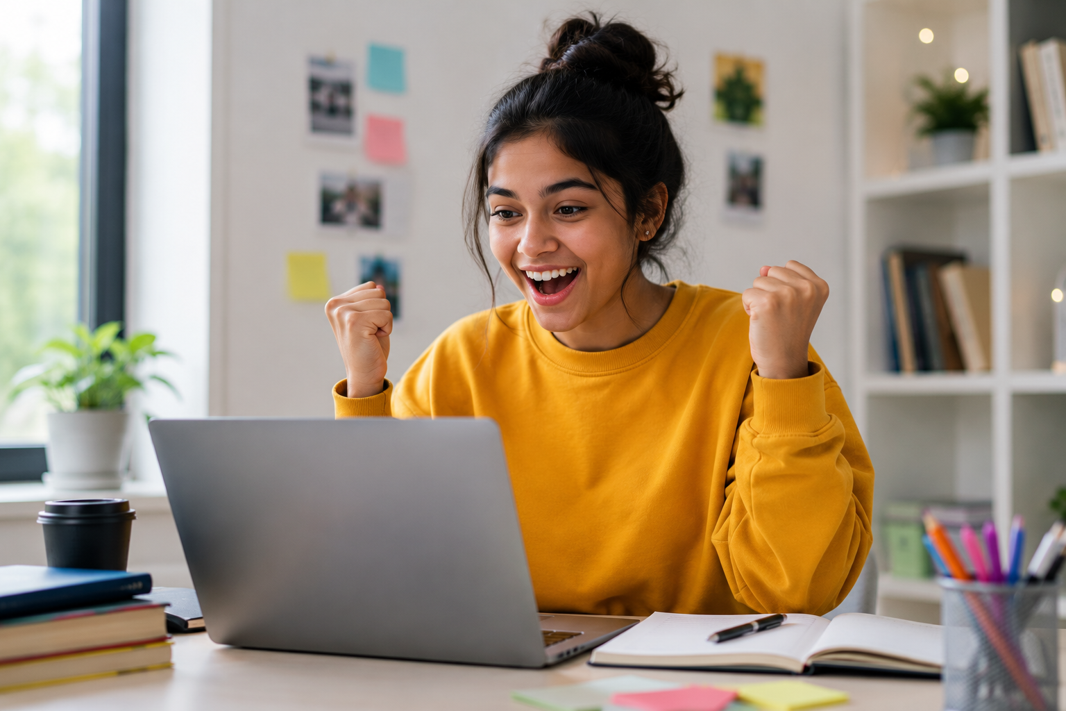 Female student celebrating passing