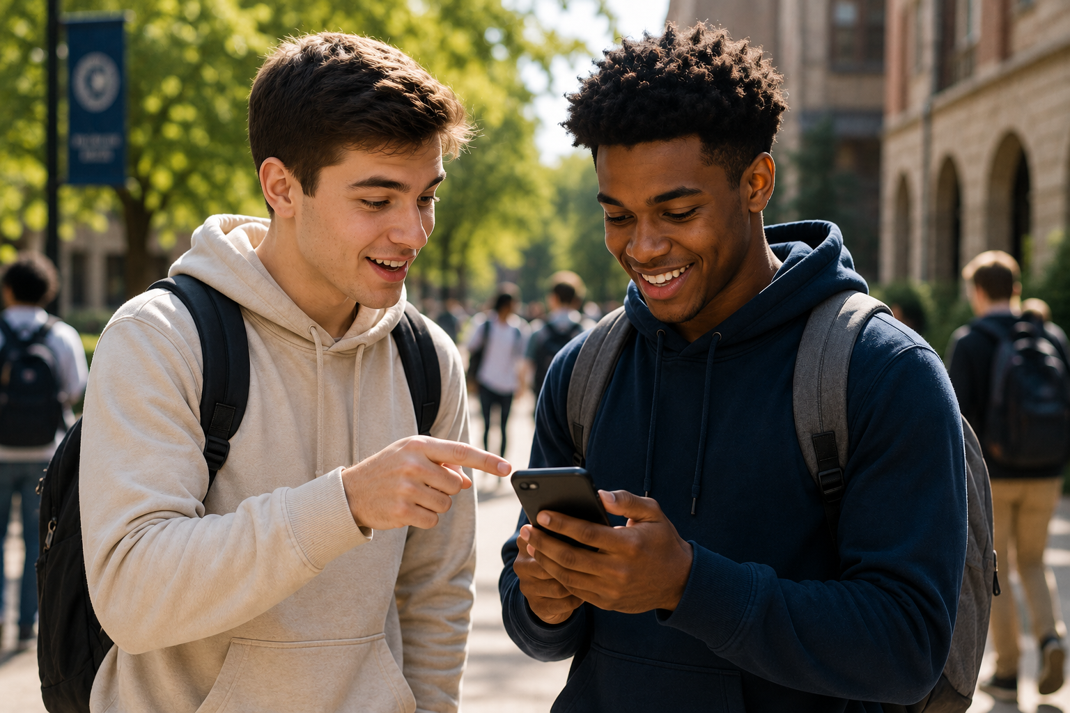 Friend recommending CodeDevPay Academy on campus