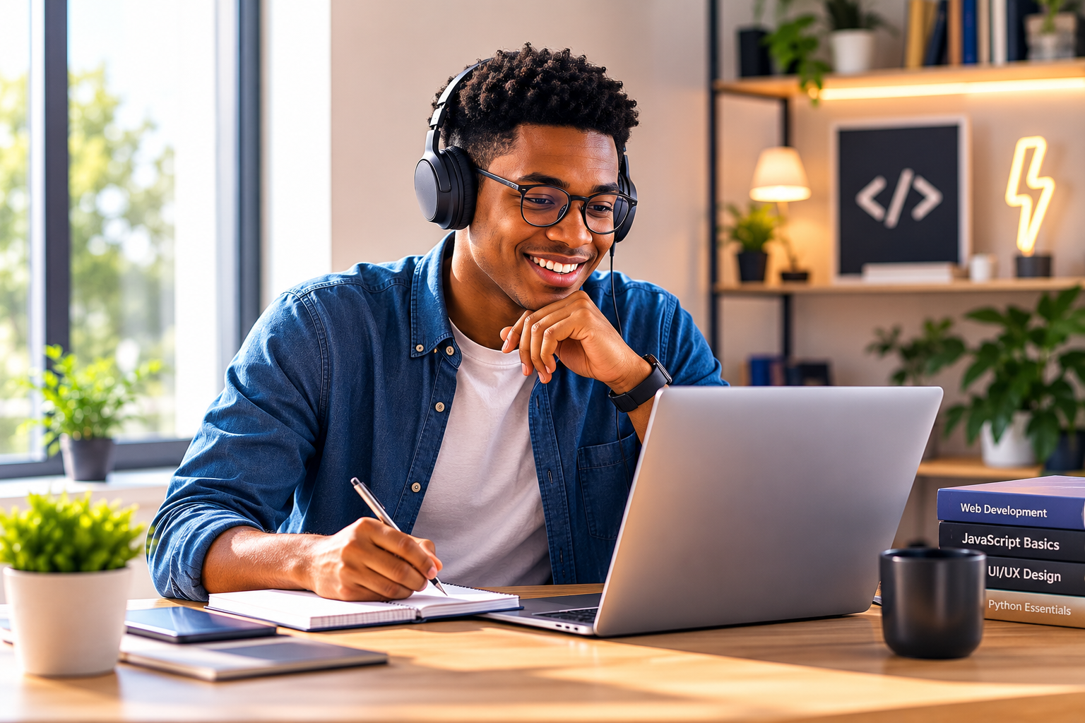 Student enjoying online learning with confidence