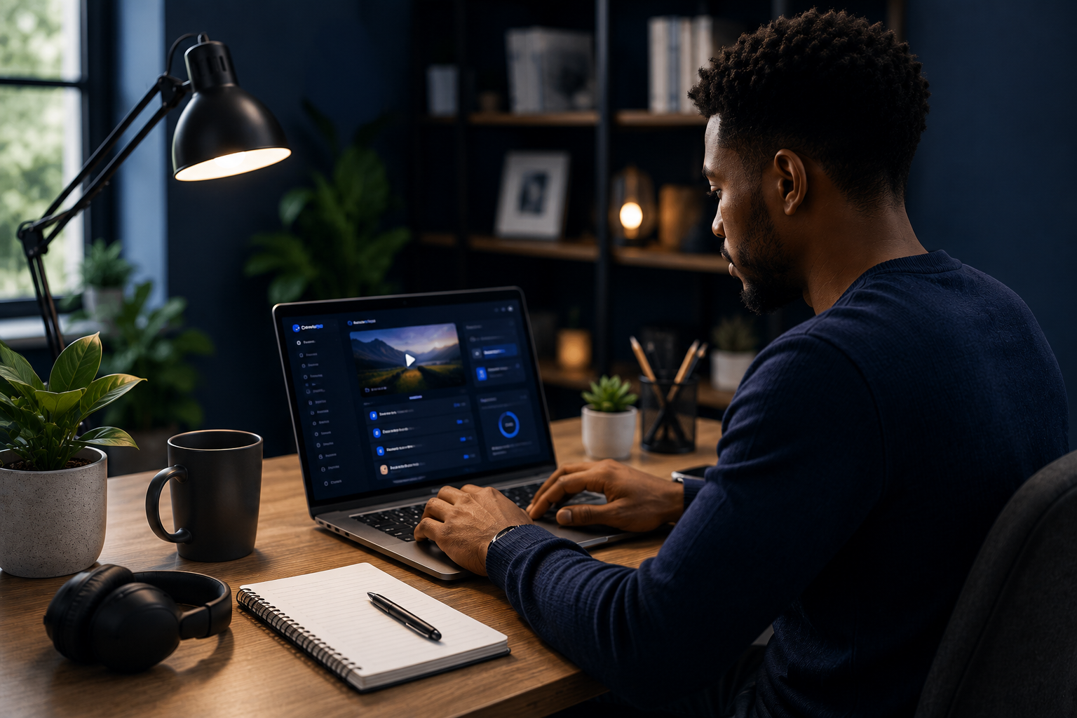 Course creator working on a laptop