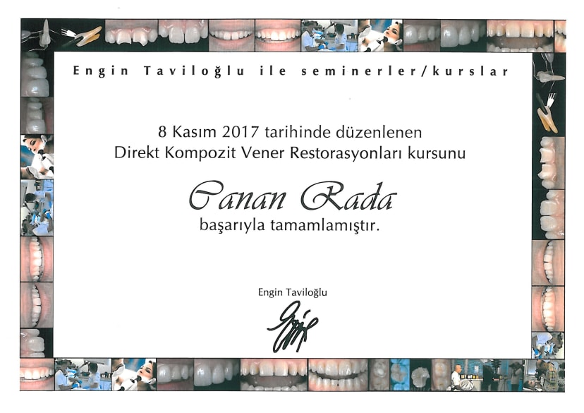 Certificate-Engin Taviloglu ile seminerler ve kurslar Dentarium Dr.Canan Rada