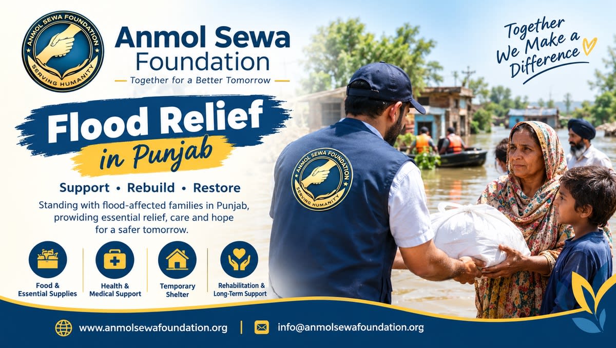 Flood Relief NGO in Punjab – Anmol Sewa Foundation providing essential aid and support to flood-affected families in Punjab.