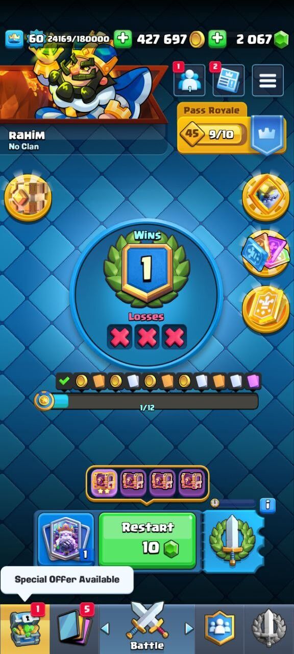 Clash Royale Account (IOS/ANDROID) – Level 60 | Kings Tower 15 | Trophy 9K+ | Evo Card 10 | Total Max Card 3 | 15 LVL Max Card 9 | 14 LVL Max 12 Card 15 | Emote 76 | Banner Collected 100+ | Tower Skin 8 | Gems 2050+ |