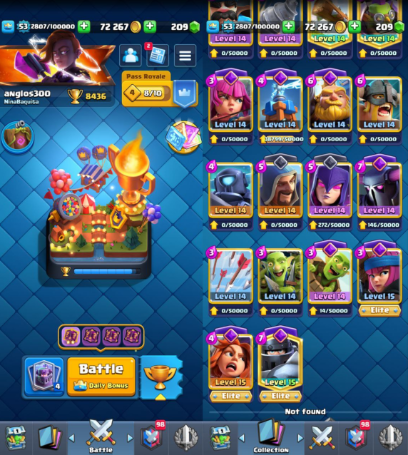 Clash Royale Account (IOS/ANDROID) – Level 53 | Kings Tower 15 | Trophy 8K+ | EVO Card 10 | Total Max Card 22 | Emote 54 | Banner Collected 128 | Tower Skin 7 | Gems 200+ |