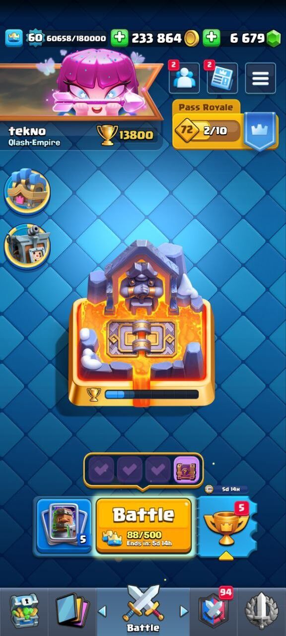 Clash Royale Account (IOS/ANDROID) – Level 60 | Kings Tower 15 | Trophies 13K+ | EVO Cards 10 | Total Max Cards 4 | 15 Level Max Cards 7 | 14 Level Max Cards 12 | Emotes 37 | Banners Collected 104 | Tower Skins 4 | Gems 6670 |