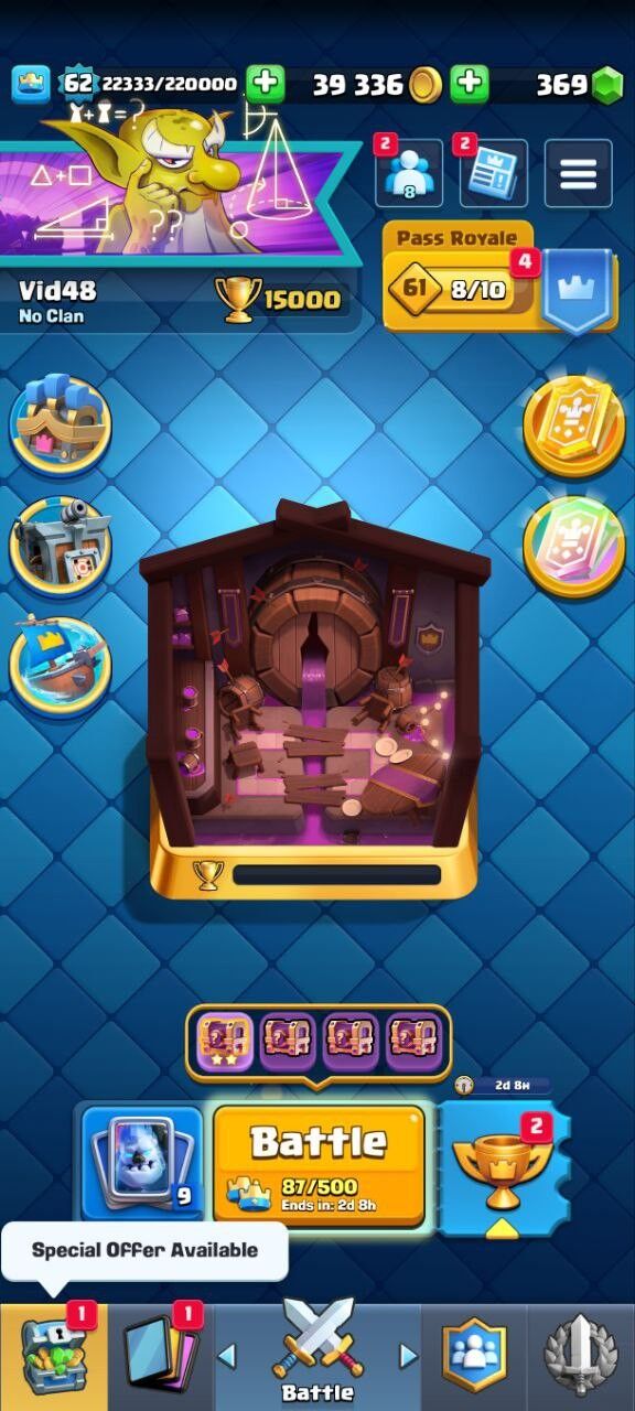 Clash Royale Account (IOS/ANDROID) – Level 62 | Kings Tower 15 | Trophy 15K+ | EVO Card 15 | Total Max Card 0 | 15 Level Max Card 22 | 14 Level Max Card 55 | Emote 92 | Banner Collected 174 | Tower Skin 9 | Gems 360+ |