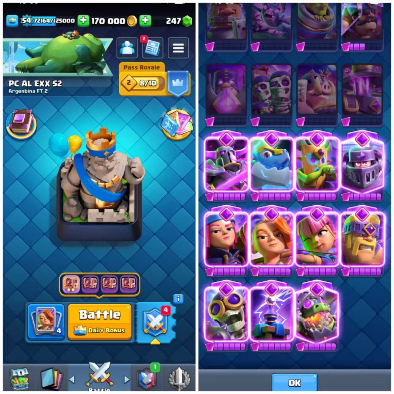 Clash Royale Account (IOS/ANDROID) – Level 54 | KT 11 | Trophies 10,100 | Unlocked Cards 121 | Elite Cards 7 | Evolution Cards 11 | Emotes 95 | Coins 170k+ | Gems 247 |