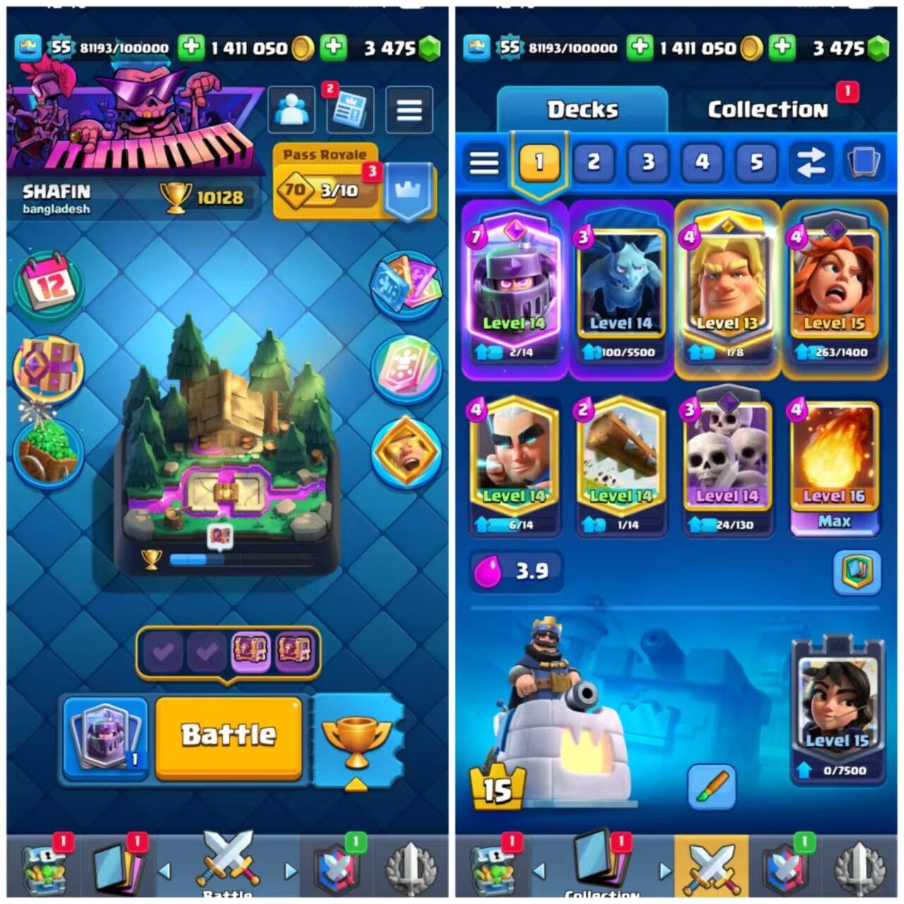 Clash Royale Account (IOS/ANDROID) – Level 55 | KT 15 | Trophies 10128 | Unlocked Cards 121 | Hero Card 1 | Elite Cards 4 | Evolution Cards 10 | Emotes 95 | Coins 1,141,000+ | Gems 3,475 |