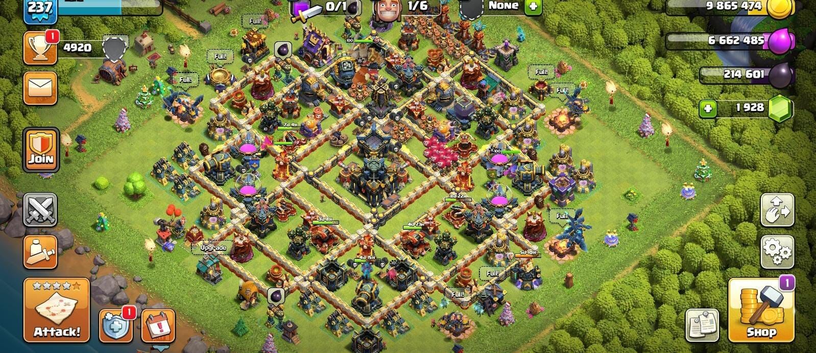 TH17‼️MAX‼️4 HEROES / LEAGUE QUEEN SKIN / FREE NC / XP 237