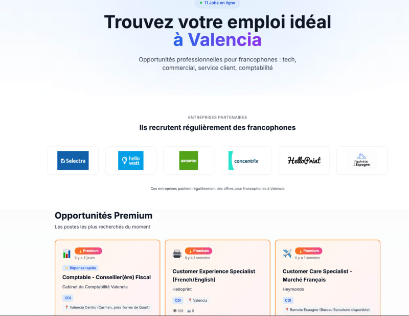 Aperçu du job board Valencia - Offres d'emploi pour francophones