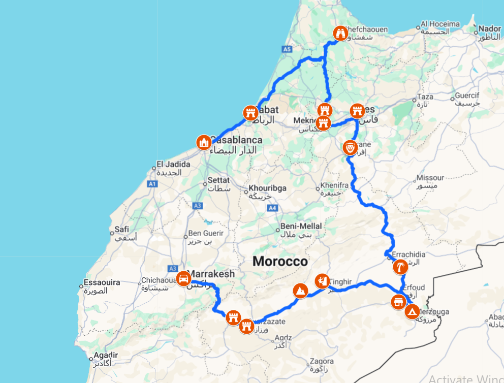 10 Days in Morocco Itinerary Route Map