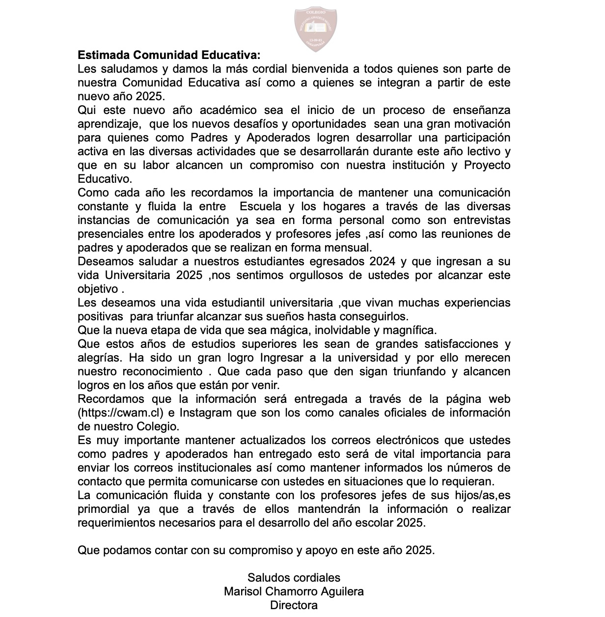 Saludo Año Escolar 2025