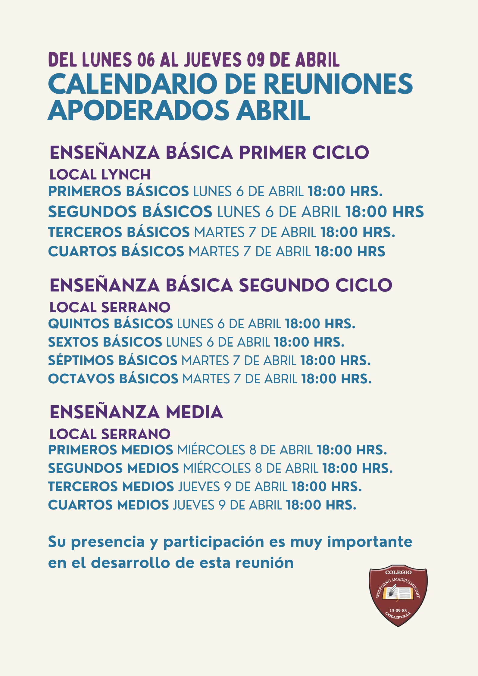 REUNIONES APODERADOS ABRIL 2026